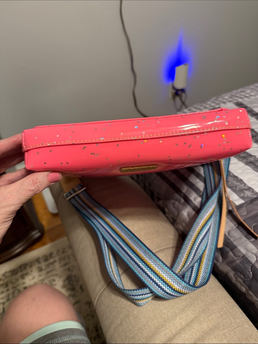 Consuela Bright Pink Tour  Crossbody Bag with Blue Strap - Picture 6 of 6
